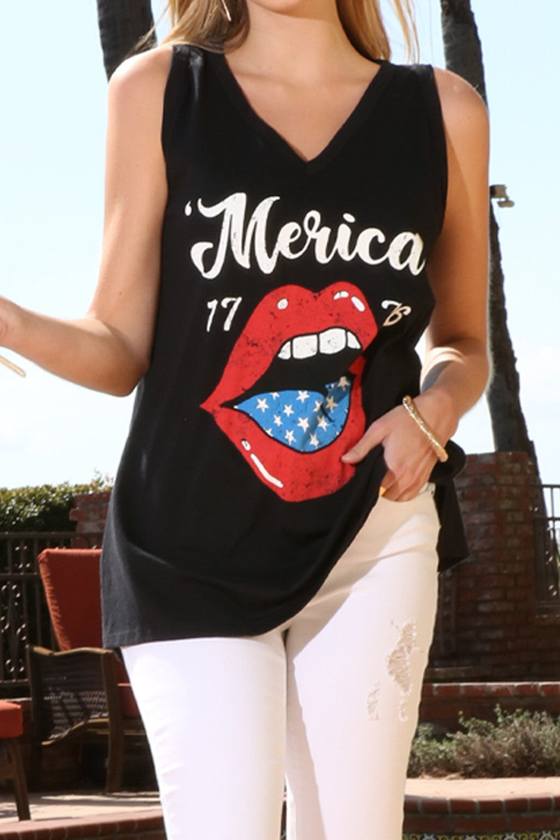 SALE Americana 1776 Merica Sleeveless V Neck Top - Curvy Size