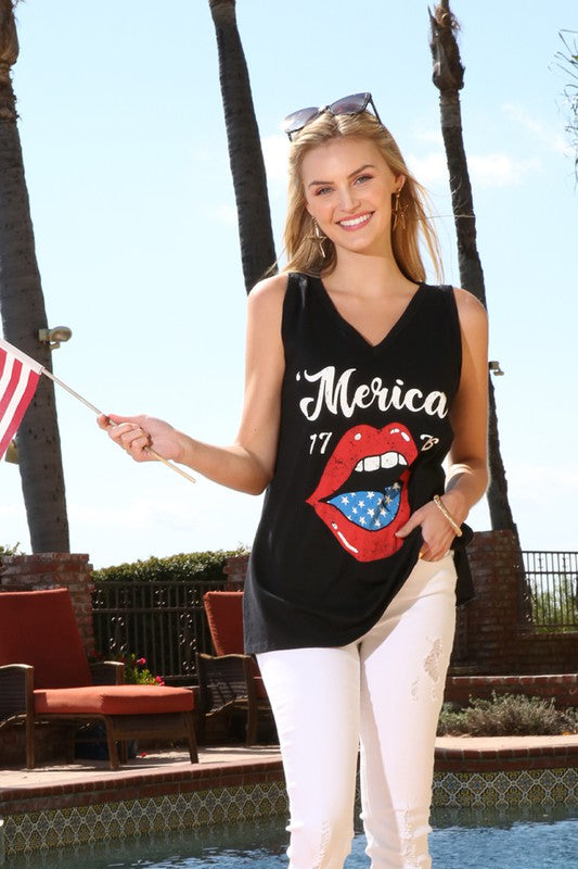SALE Americana 1776 Merica Sleeveless V Neck Top - Curvy Size