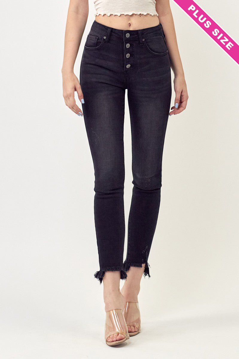 NEW Risen Mid-Rise Button Fly Raw Hem Skinny - Curvy Size