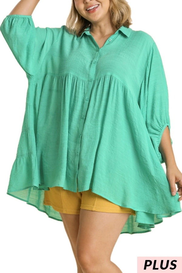 Button Front Oversized Tunic Shirt Curvy - 7 Colors