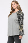 Animal and Camouflage Knit Mixed Top - Curvy Size