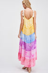 XMAS JULY Rainbow Tiered Maxi Dress w/Tassle Straps - Curvy Size
