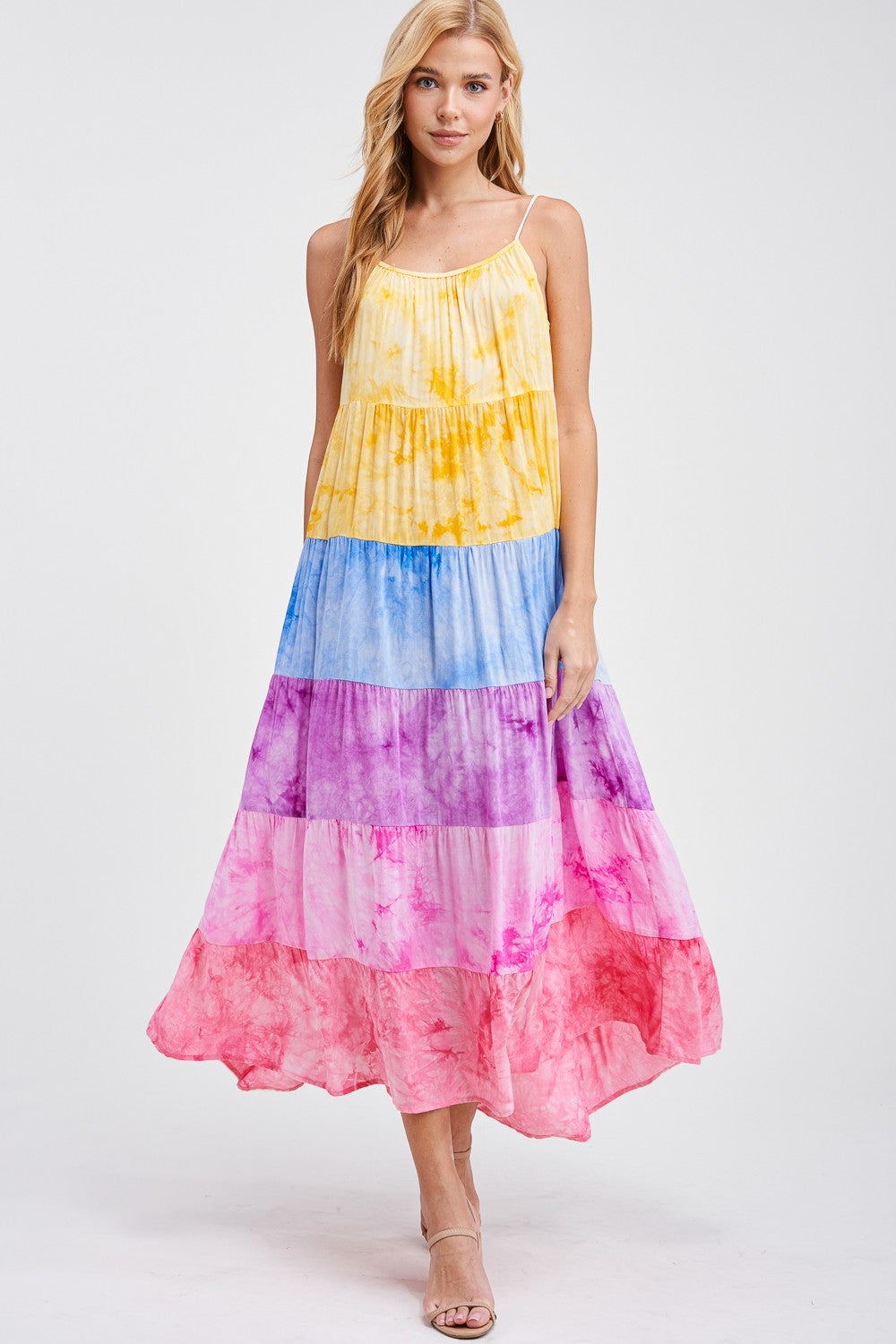 XMAS JULY Rainbow Tiered Maxi Dress w/Tassle Straps - Curvy Size