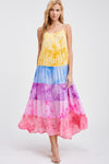 XMAS JULY Rainbow Tiered Maxi Dress w/Tassle Straps - Curvy Size