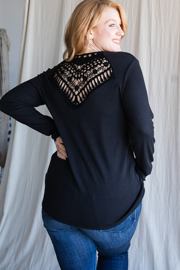 NEW Crochet Back Long Sleeve Top - Curvy Size
