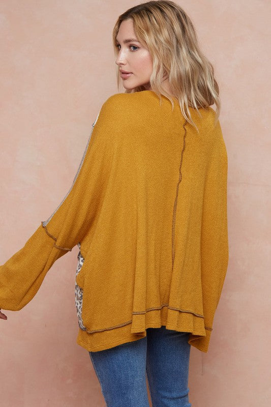 Leopard Color Block Pullover - Curvy