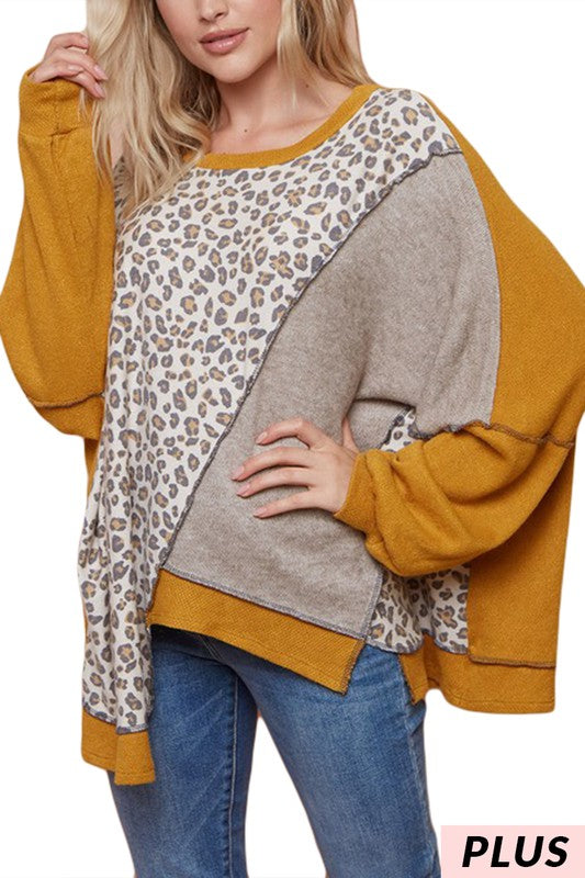 Leopard Color Block Pullover - Curvy
