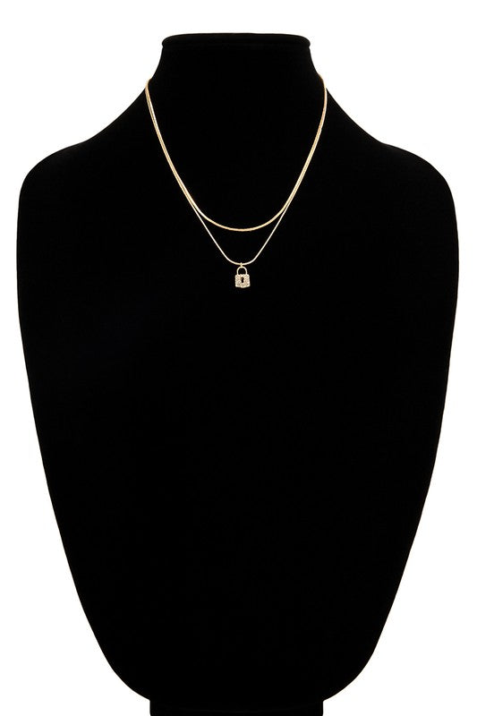 Pave Crystal Pad Locket and Brass Necklace
