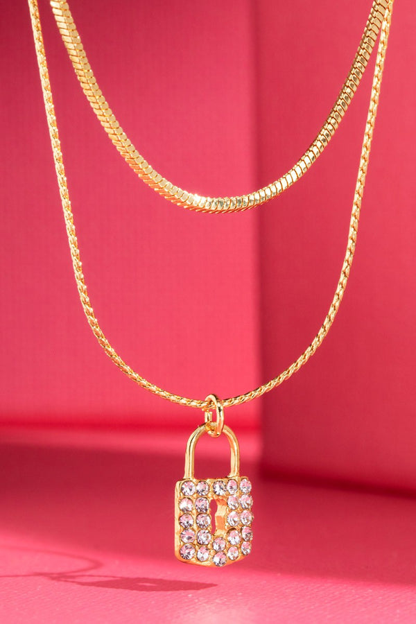 Pave Crystal Pad Locket and Brass Necklace