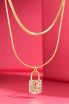 Pave Crystal Pad Locket and Brass Necklace
