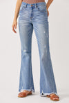 Risen High Rise Distressed Flare Jeans
