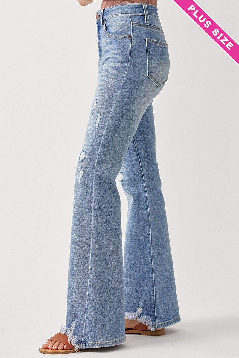 SALE Risen High Rise Distressed Flare Jeans - Curvy Size