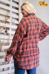 Mineral Washed Plaid Shirt - Curvy Size