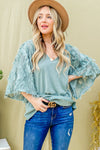 Feather Detailed 3/4 Sleeve Slub Top - 8 Colors