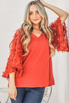 Feather Detailed 3/4 Sleeve Slub Top - 8 Colors