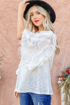Feather Detailed 3/4 Sleeve Slub Top - 8 Colors