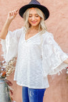 Feather Detailed 3/4 Sleeve Slub Top - 8 Colors