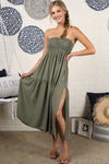 NEW Smocking Waist Detailed Tiered Skirt with Slit