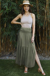 NEW Smocking Waist Detailed Tiered Skirt with Slit