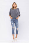 XMAS JULY Judy Blue Mid-Rise Capri Destroyed