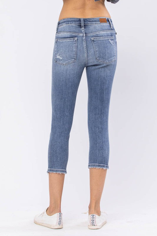 XMAS JULY Judy Blue Mid-Rise Capri Destroyed