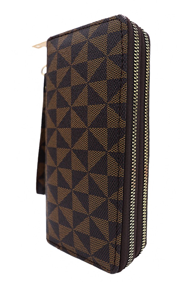 Triangle Tessellation Checkered Double Zipper PU Leather Continental Wallet -2 Colors