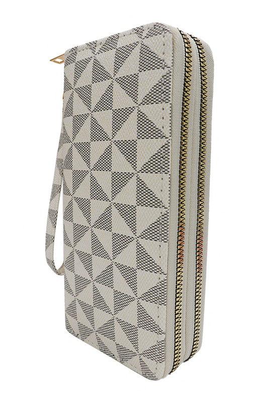 Triangle Tessellation Checkered Double Zipper PU Leather Continental Wallet -2 Colors