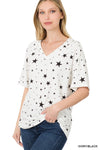 NEW Star Print Raglan Sleeve V-neck Top - Curvy Size - 2 colors