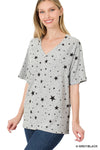NEW Star Print Raglan Sleeve V-neck Top - Curvy Size - 2 colors