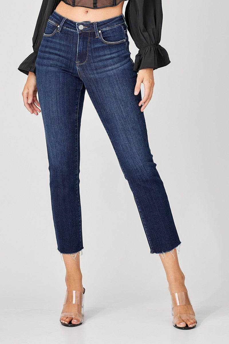 Risen Mid Rise Straight Raw Edge Jeans