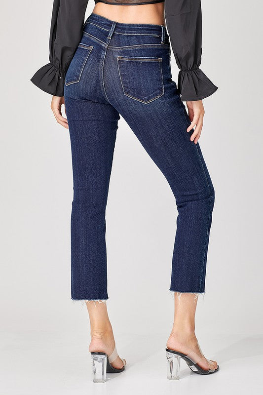 Risen Mid Rise Straight Raw Edge Jeans
