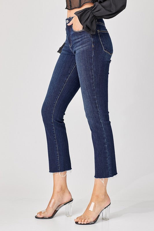 Risen Mid Rise Straight Raw Edge Jeans
