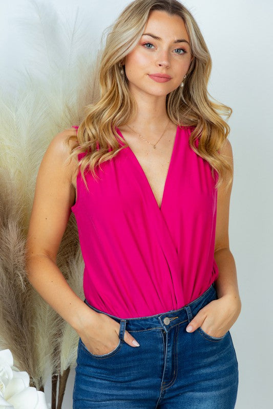 SALE Sleeveless Surplice Wrap Bodysuit - Curvy - 4 Colors