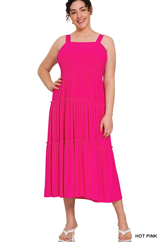 SALE Smocked Tiered Midi Dress - Curvy Size - 5 Colors