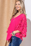 Feather Detailed 3/4 Sleeve Slub Top - 8 Colors