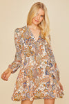 SALE Paisley Printed Tiered Boho Mini Dress