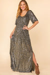NEW Sequins Flutter Sleeve Elastic Waist Maxi