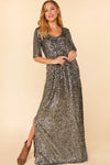NEW Sequins Flutter Sleeve Elastic Waist Maxi