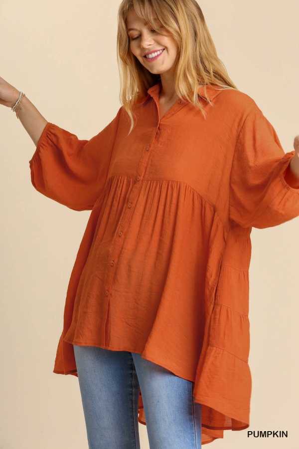 Button Front Oversized Tunic Shirt Curvy - 7 Colors