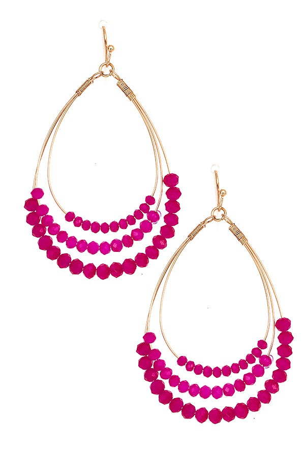 Teardrop Layered Glass Bead Dangle Earring - 2 Colors