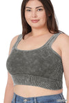 Washed Ribbed Square Neck Cropped Tank Top Curvy - 5 Colors