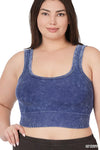 Washed Ribbed Square Neck Cropped Tank Top Curvy - 5 Colors