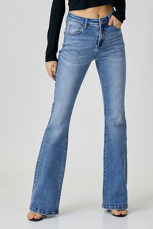 Risen Mid Rise Basic Flare Jeans