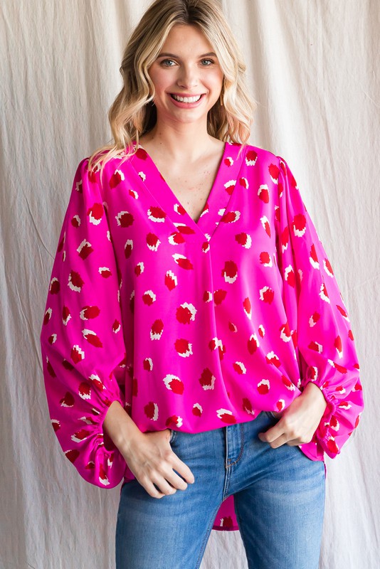 SALE Cheetah Print Bubble Sleeve Top