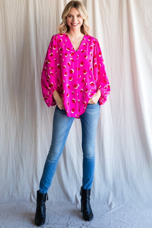 SALE Cheetah Print Bubble Sleeve Top