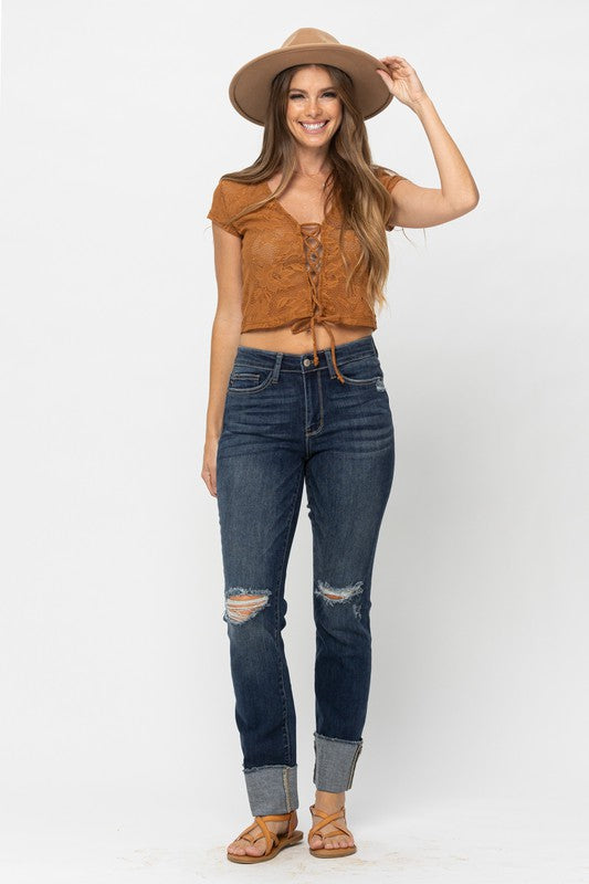 Judy Blue Mid Rise Tall Minimal Distressed Straight