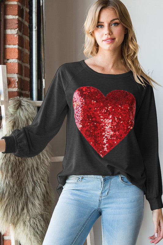 Valentine Heart Sequin Top