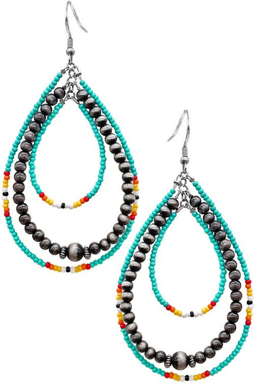 Western Aztec Wired Seed Beads Navajo Pearl Earring