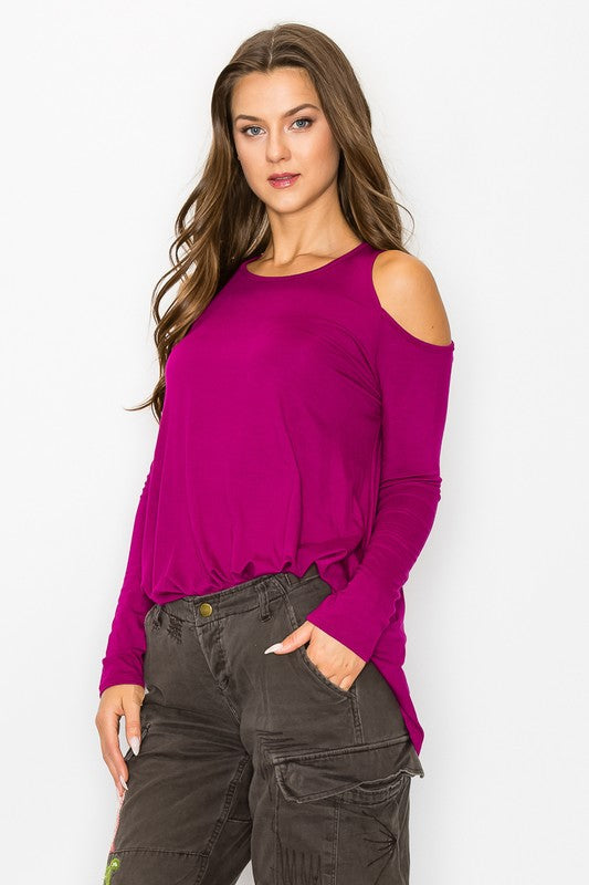 Solid Shoulder Accent Loose Fit Top