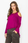 Solid Shoulder Accent Loose Fit Top